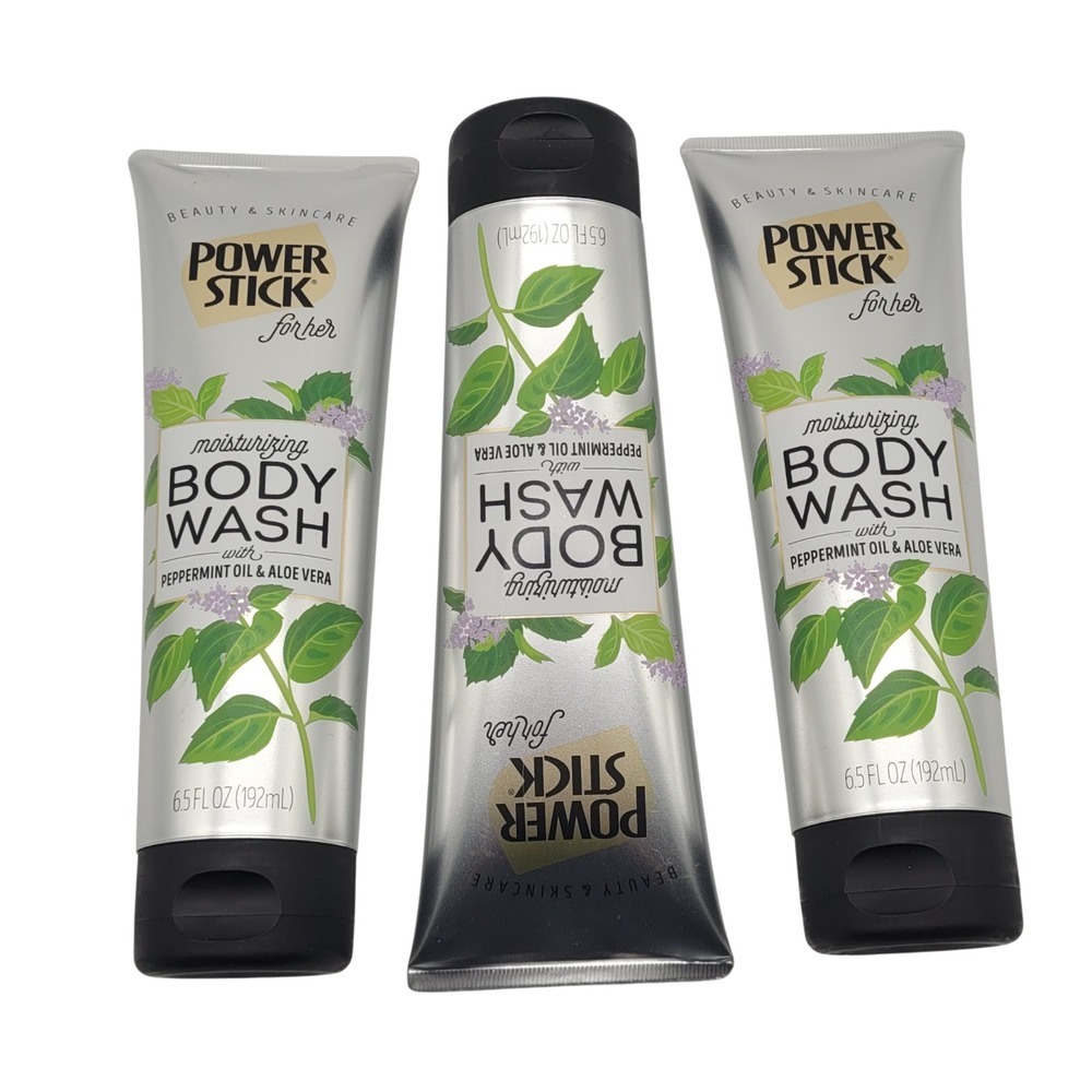 3 Pack Power Stick For Her Body Wash Peppermint Oil Aloe Vera 6.5oz Each